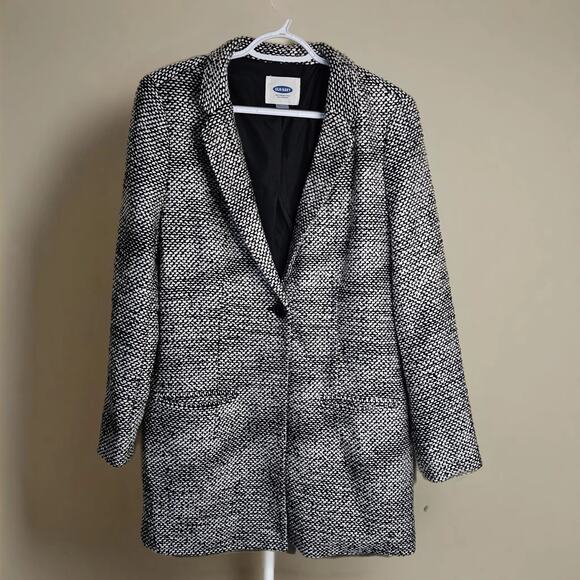 Old Navy Black & White Patterned Blazer-Style One-Button Women’s Coat Size M - Picture 1 of 7